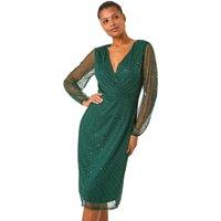 Roman Women's Embellished V-Neck Wrap Dress in Green | Size: 10