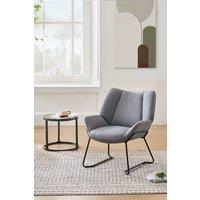 Minimalist Grey Linen Armchair with Metal Base