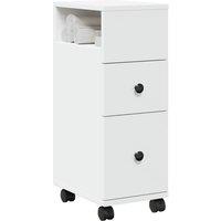 Narrow Bathroom Cabinet with Wheels White Engineered Wood