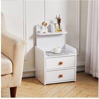 Wooden 2-Drawers Bedside Table Nightstand with a Shelf