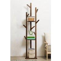 Wooden Coat Rack Stand 8 Hooks Corner Clothes Hanger 3-tier Storage Shelf Garment Rack Holder