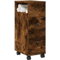 Narrow Bathroom Cabinet with Wheels Smoked Oak Engineered Wood