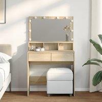 Berkfield Home Dressing Table with LED Sonoma Oak 80x41x134.5 cm in Brown