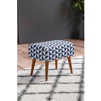 Triangle Printing Patterned Linen Ottoman Footstool with Walnut Color Legs