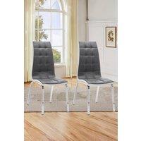2Pcs Faux Leather Dining Chair with Metal Legs