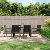 7 Piece Garden Dining Set Black Textilene and Steel