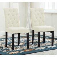 MCC Direct Set of 2 Linen Fabric Plush Padded Buttoned Back Dining Chairs in Cream