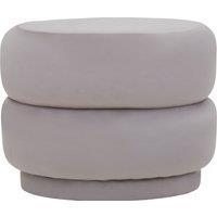 Orsina Grey Velvet Round Footstool, Round Stool with Tufted Details, Pouffee with Decorative Round Design in Light Grey