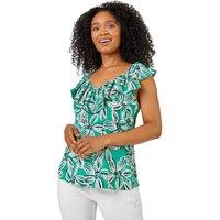 Roman Women's Petite Floral Print Frill Detail Top in Green | Size: 8