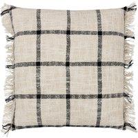 Yard Beni Check 100% Cotton Fringed Cushion in Natural | Size: 45 cm x 45 cm