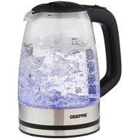 Geepas 1.7L Electric Glass Jug Kettle inBlue LED Illuminating Glass 2200W in Black