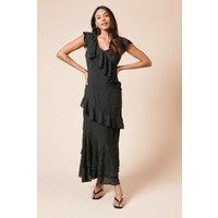 Dorothy Perkins Women's DP Luxe Textured Sleeveless Ruffle Midi Dress in Black | Size: 12