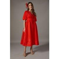 Wrap Front Organza Pleated Sleeve Dress