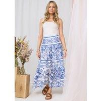 Izabel London Women's Mosaic Print High Waist Tiered Maxi Skirt in Blue | Size: 12