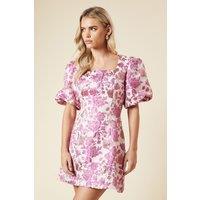 Dorothy Perkins Women's Petite DP Luxe Jacquard Square Neck Mini Dress in Pink | Size: 12