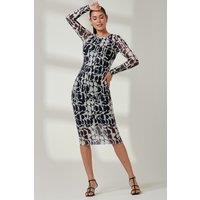 Jolie Moi Women's Long Sleeve Mesh Bodycon Maxi Dress in Dark Navy | Size: 18