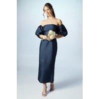 Coast Women's Bardot Puff Sleeve Textured Column Bridesmaid Dress in Navy | Size: 12