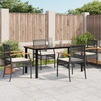 5 Piece Garden Dining Set with Cushions Black Poly Rattan