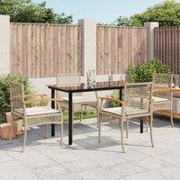 5 Piece Garden Dining Set with Cushions Beige Poly Rattan