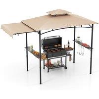 Costway 318x153cm Grill Gazebo Outdoor Barbecue Canopy Tent w/Side Awning in Beige | Size: 318x153 cm