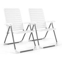 Costway 2 PCS Patio Folding Chair 7-Level Adjustable Reclining Chair All-Weather in White