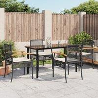 Berkfield Home 5 Piece Garden Dining Set with Cushions Black Poly Rattan