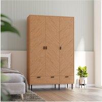 Seconique Leon 3 Door 2 Drawer Wardrobe in Natural
