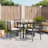 Berkfield Home 5 Piece Garden Dining Set with Cushions Black Poly Rattan