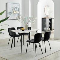 FurnitureboxUK Asti White Marble Ceramic Top Dining Table & 4 Cream Asti Chairs in Black | Size: 4 Person