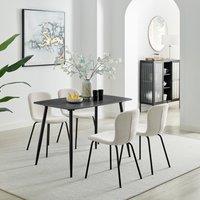 FurnitureboxUK Asti Grey Marble Ceramic Top Dining Table & 4 Black Asti Chairs in Cream | Size: 4 Person