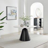 FurnitureboxUK Nina White Marble Effect Round Ceramic Dining Table in Off-White