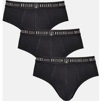 British Boxers Men's Pack of Three Coal Black Briefs in Black | Size: Large