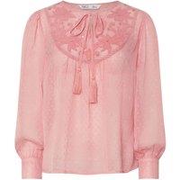M&Co Women's Petite Floral Embroidered Tie Neck Blouse in Pink | Size: 18