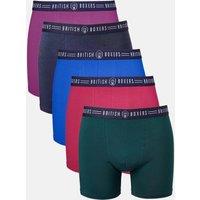British Boxers Men's Pack of Five Bramble Blues Stretch Trunks | Size: Large