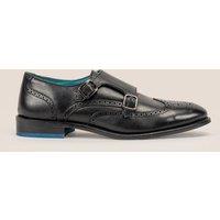 Oswin Hyde Men's Warren Leather Monk Strap Brogues in Black | Size: 12