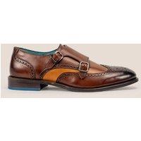 Oswin Hyde Men's Warren Leather Monk Strap Brogues in Dark Brown | Size: 8