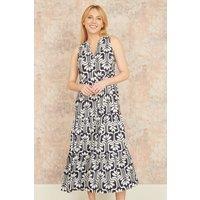 Yumi Women's Navy Retro Print Relaxed Midi Dress | Size: 16