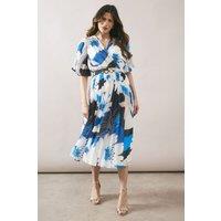 Floral Pleated Buckle Chiffon Midi Dress