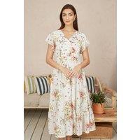 Yumi Women's White Floral Broderie Anglaise Wrap Midi Dress in Ivory | Size: 8