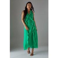 Petite Premium Raw Edge Ruffle Detail Slip Dress