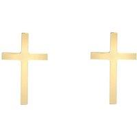 Jewelco London Women's 9ct Gold Plain Polished Mini Religious Cross Stud Earrings