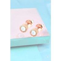 Otis Jaxon London Women's Opal October Birthstone Sterling Silver Stud Earrings in Rose Gold