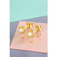 Otis Jaxon London Women's Opal October Birthstone Sterling Silver Stud Earrings in Gold