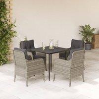 5 Piece Garden Dining Set with Cushions Light Grey Poly Rattan