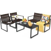 Costway 4PCS Garden Patio Table & Chair Set Outdoor Conversation Furniture Metal Frame in Black