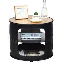Costway Round Coffee Table Sofa Table with 2-Tier Storage Shelves in Black