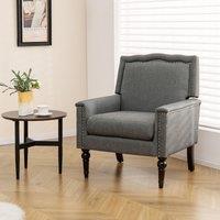 Costway Modern Armchair Linen Fabric Upholstered Single Sofa Side Chair with Nailhead Trim in Grey
