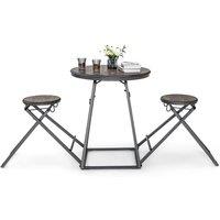Costway 3-Piece Round Table & Stool Set Dining Bar Table w/ 2 Foldable Stools in Grey