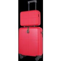 JLY Premium 100% Makrolon PC 2 PCS Suitcase Set | Vanity + Cabin Luggage in Red | Size: 2 Pack