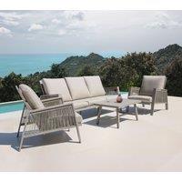 Modish Furnishing Sicily Light Grey Aluminium 5 Seater Sofa Set With Light Grey Cushions in Beige